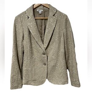 Coldwater Creek Linen Blend Floral Blazer Size M Embroidered Metallic Cottagecor